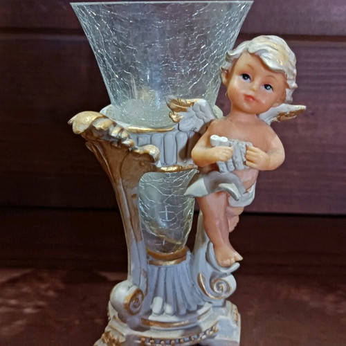 Vintage angel candle holder glass new