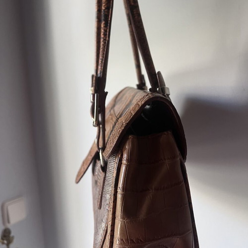 Leather shoulder bag with snake pattern like new, brown