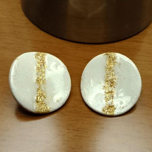 Handmade earrings new from clay with gold leaf white and gold