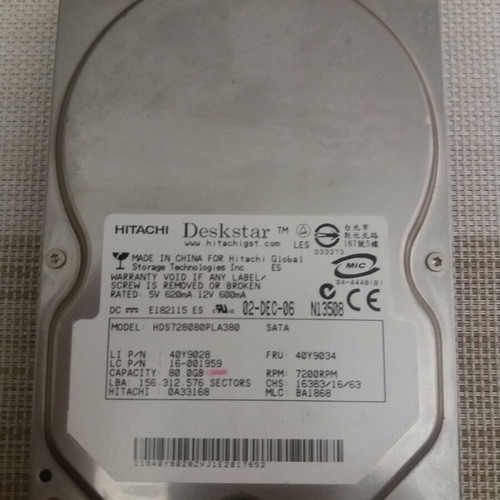 Hitachi 80 GB hard drive for PC like new