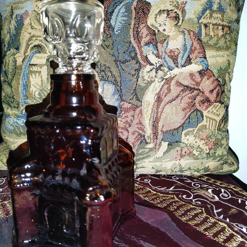 Vintage Collectible Decanter Cathedral Design Amber Glass like new