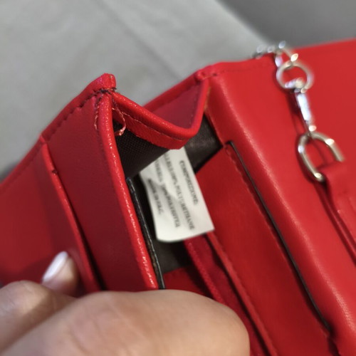 Red Quilted Shoulder Bag with Chain, New