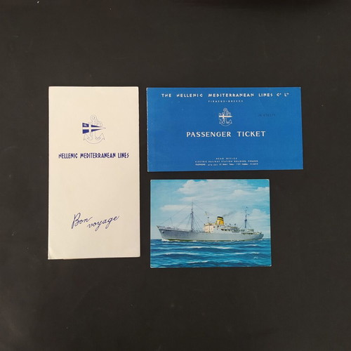 Hellenic Mediterranean Lines (HML) 1965 Media ship passenger ticket with postcard