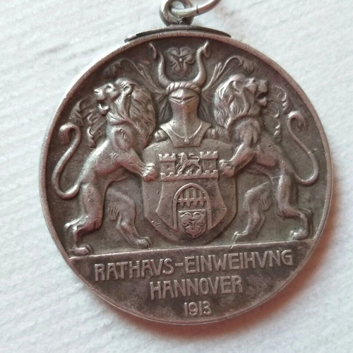 Μετάλλιο Γερμανική Αυτοκρατορία Rathaus-Einweihung Αννόβερο 1913 μεταχειρισμένο, ασημένιο