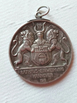 Μετάλλιο Γερμανική Αυτοκρατορία Rathaus-Einweihung Αννόβερο 1913 μεταχειρισμένο, ασημένιο