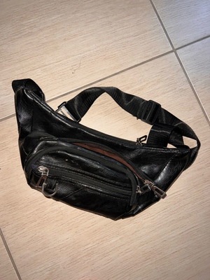 Black vintage waist bag used with three compartments