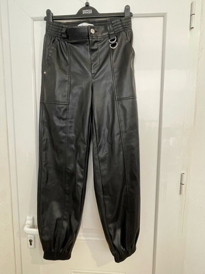 Bershka black faux leather joggers size S like new