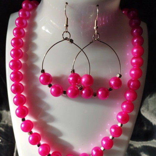 Handmade hot pink summer necklace and earrings set new