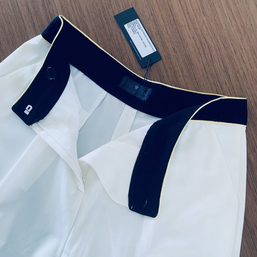 Stelios Koudounaris baggy fabric pants, ecru with black and yellow trim