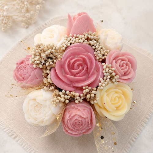 Scented Wax Flower Bouquet with Clay Pot and Aromatic Candles