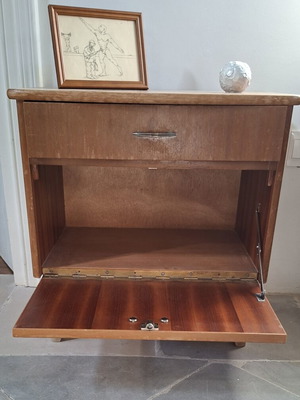 Vintage Wooden Cabinet used with drawer and fold-down compartment