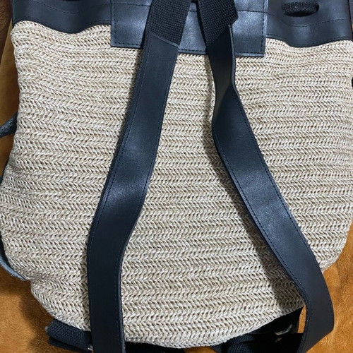 Elena Athanasiou backpack like new, black leather and rattan