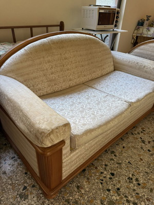 Sofa and armchair used, good condition with wooden frame and fabric