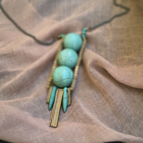 Necklace with turquoise stones used, boho statement jewelry