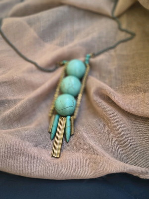 Necklace with turquoise stones used, boho statement jewelry