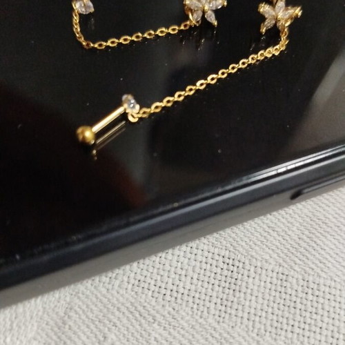 Women's flower earrings made of stainless steel with artificial stones and chain, like new