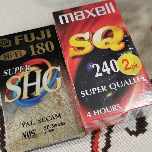 Maxell SQ 240 and Fuji Hi-Fi Super SHG 180 VHS tapes set, sealed