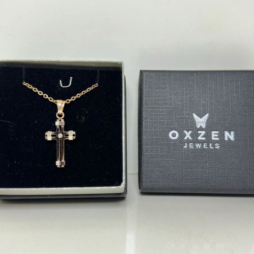 Oxzen steel and zircon cross pendant with chain
