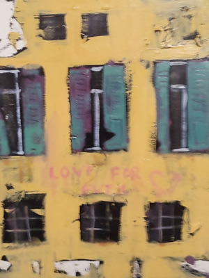 Two small paintings like new, yellow and terracotta houses