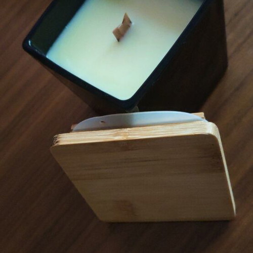 Handmade soy candle in glass container with wooden lid made to order