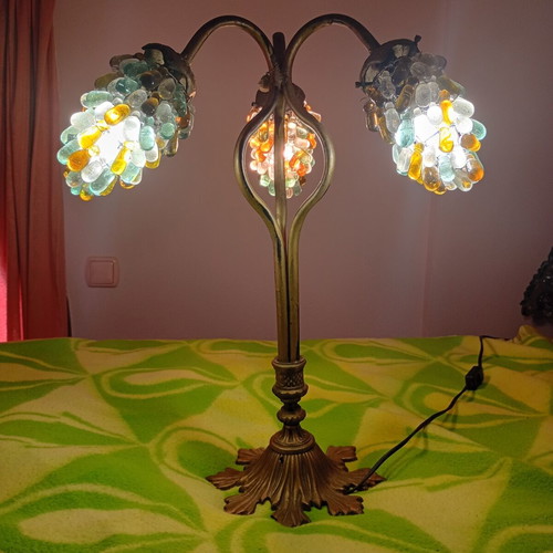Murano table lamp grape design with brass base