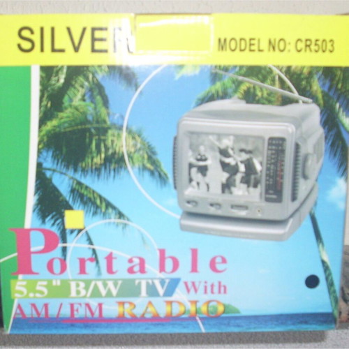 Silver CR503 Portable 5.5" Black and White TV New with Radio