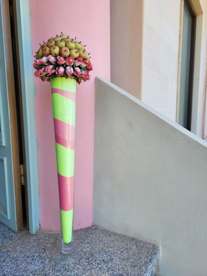 Tall Vases with Artificial Roses and Apples premium centerpieces