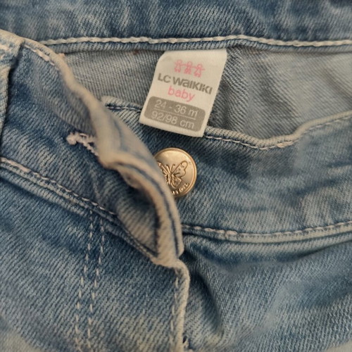 Lc Waikiki girls' set pink T-shirt and blue denim shorts like new, 92-98 cm