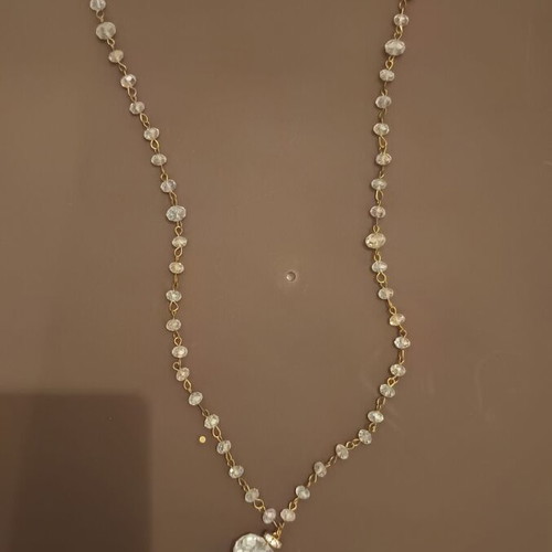 Long necklace with white transparent beads and tassel new