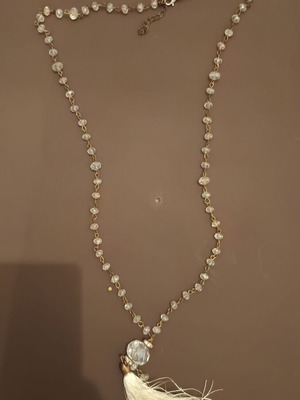 Long necklace with white transparent beads and tassel new