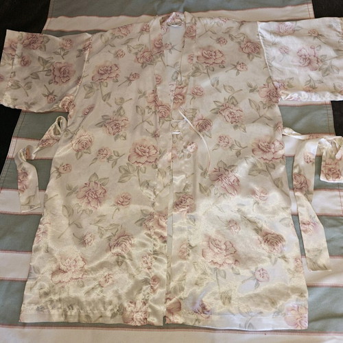Negligee robe used, L/XL, floral pattern, satin