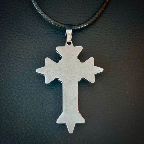 Blue cross pendant with crystals, steel