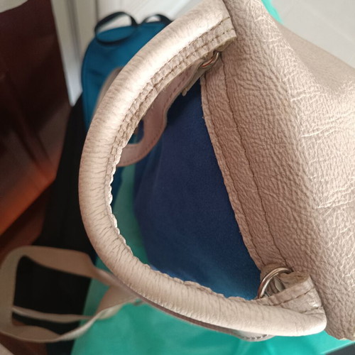 Leather medium backpack blue with light grey