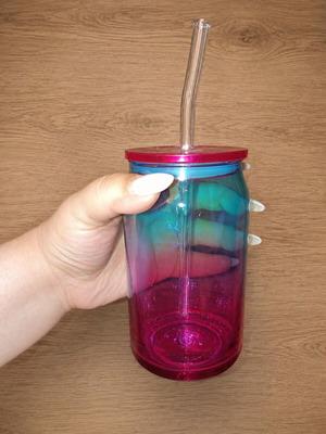 Glass cup with straw new, colorful