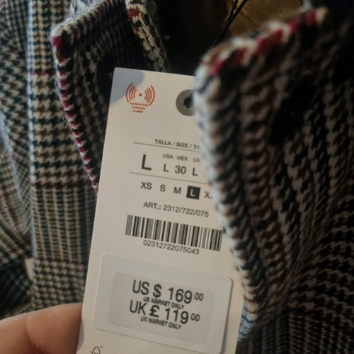 Zara wool bomber jacket checked new, size Large