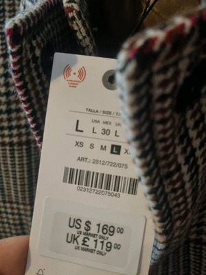 Zara wool bomber jacket checked new, size Large