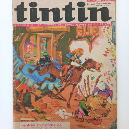 Pack of three used old French comics 1969-1971 Tintin, Mickey Mouse, Lisette