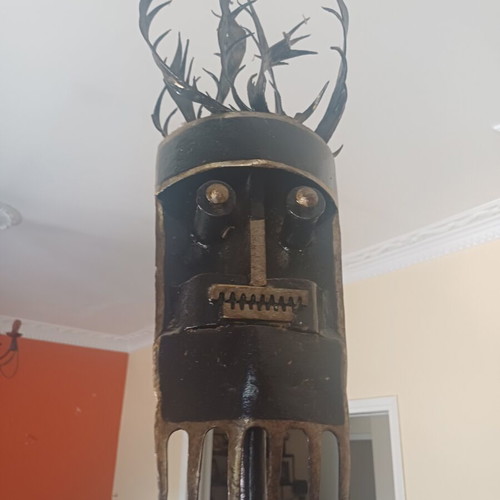 Handmade Industrial Ethnic Metal Floor Sculpture, 2.15m