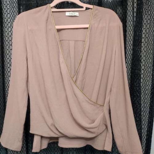 Bimba Nude Wrap Blouse Small with Gold Detail like new
