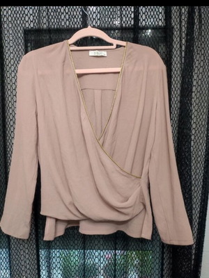 Bimba Nude Wrap Blouse Small with Gold Detail like new