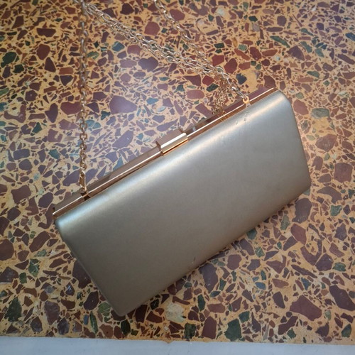 Evening bag used, gold crossbody clutch with chain