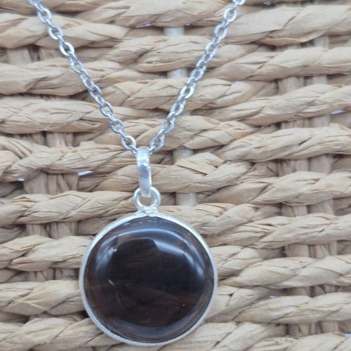Smoked Quartz Silver 925 Round Pendant Oval Cabochon Crystal new