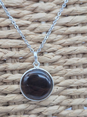 Smoked Quartz Silver 925 Round Pendant Oval Cabochon Crystal new