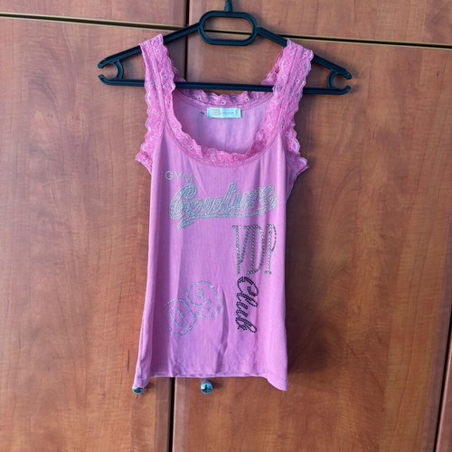 Pink Top Y2K Style with Rhinestones and Lace by VOP Gum Couture like new