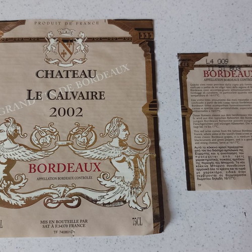 Chateau Le Calvaire Bordeaux 2002 label used