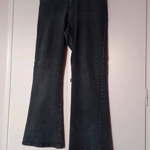 Jean elastic bell-bottom pants used, stonewashed blue black