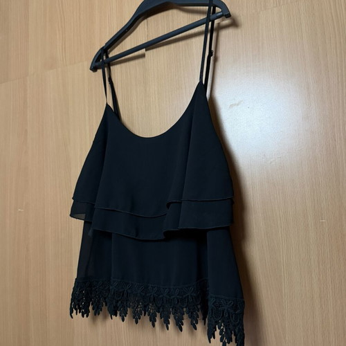 Crop top black one size like new with lace hem and adjustable straps