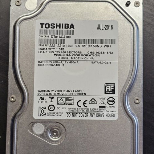 Toshiba 1TB HDD 3.5" hard drive like new