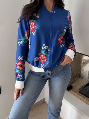 IQ Female Clothing Bomber Jacket like new, royal blue floral