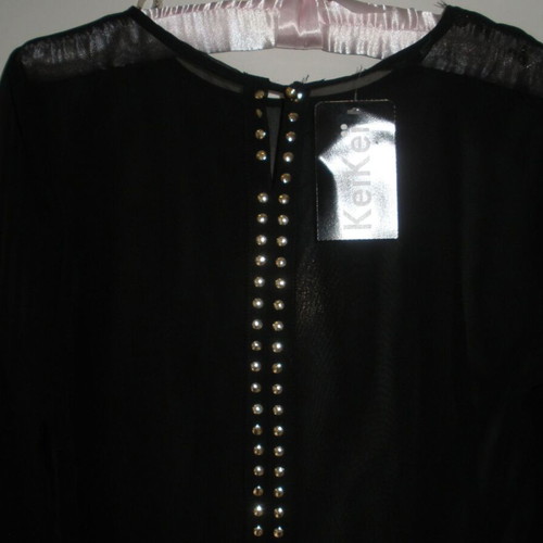KeiKei women's black chiffon shirt with metallic studs, S/M